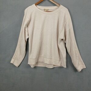 Democracy Sweater Womens Small Beige‎ Waffle Knit Ribbed Drop Shoulder Thermal